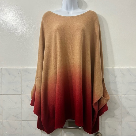 Soft by Naadam 100% Cashmere Ombre Poncho Sweater Camel M/L Lagenlook Chic - Picture 1 of 8